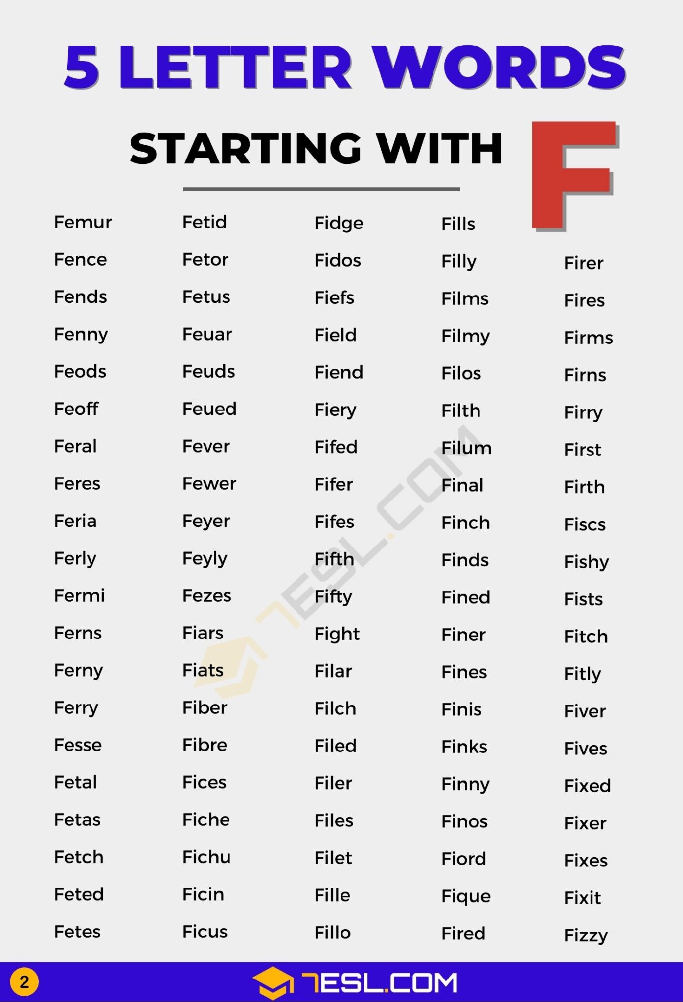 five letter word beginning with f