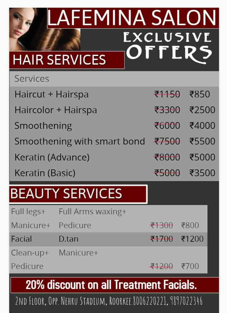 femina salon price list