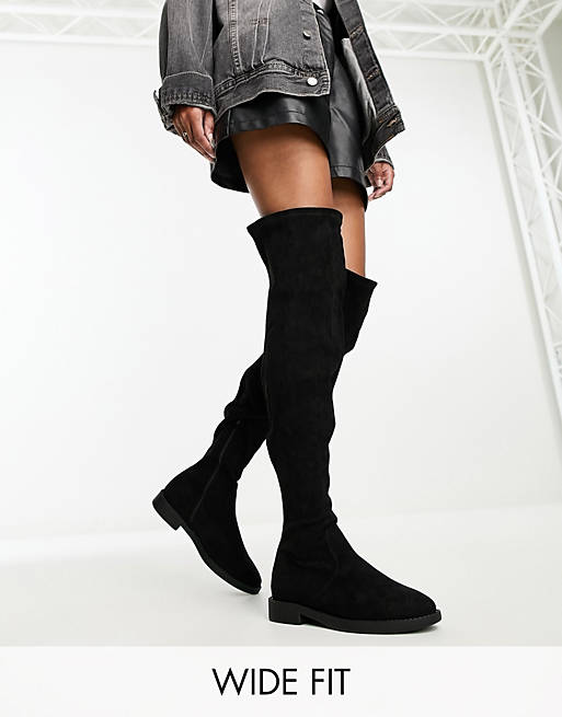 wide fit black knee boots