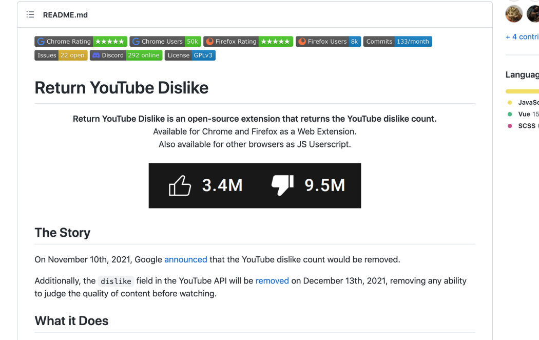 chrome youtube dislike extension