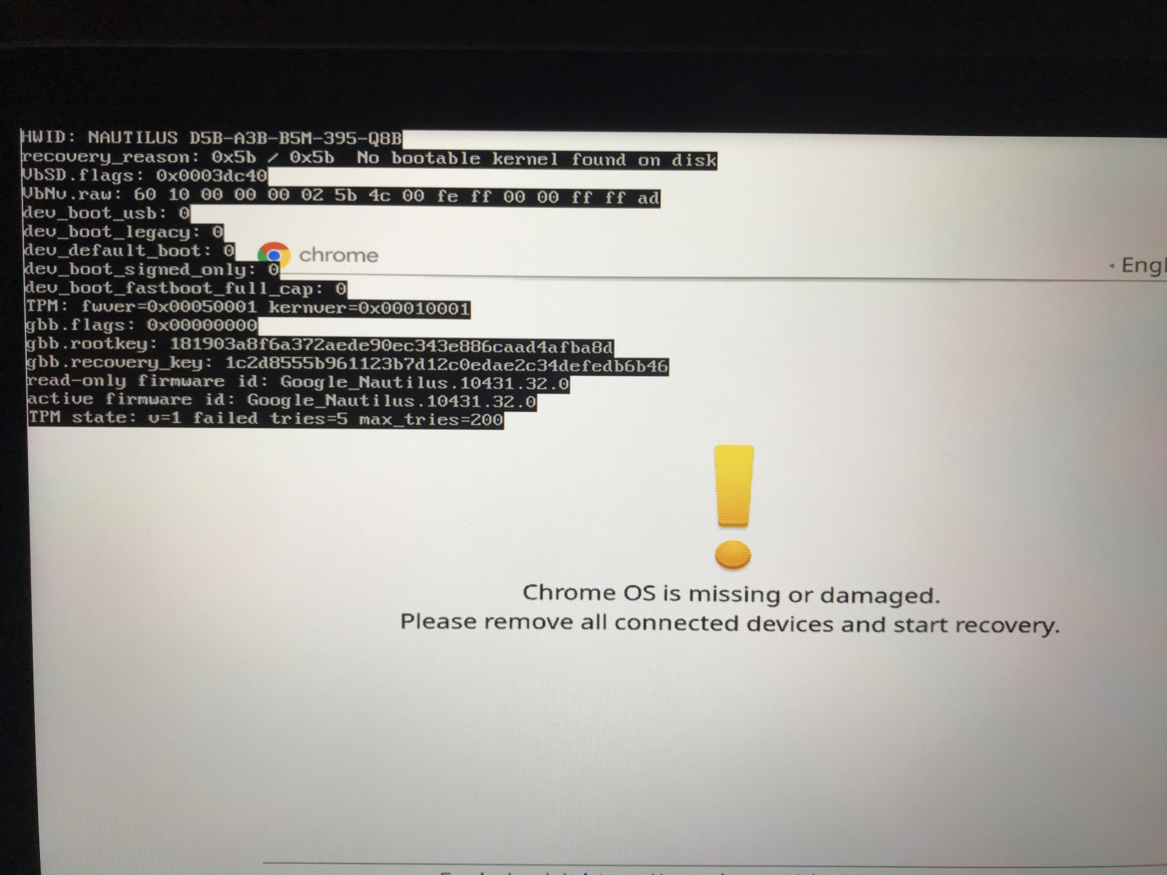 chrome os is damaged or missing