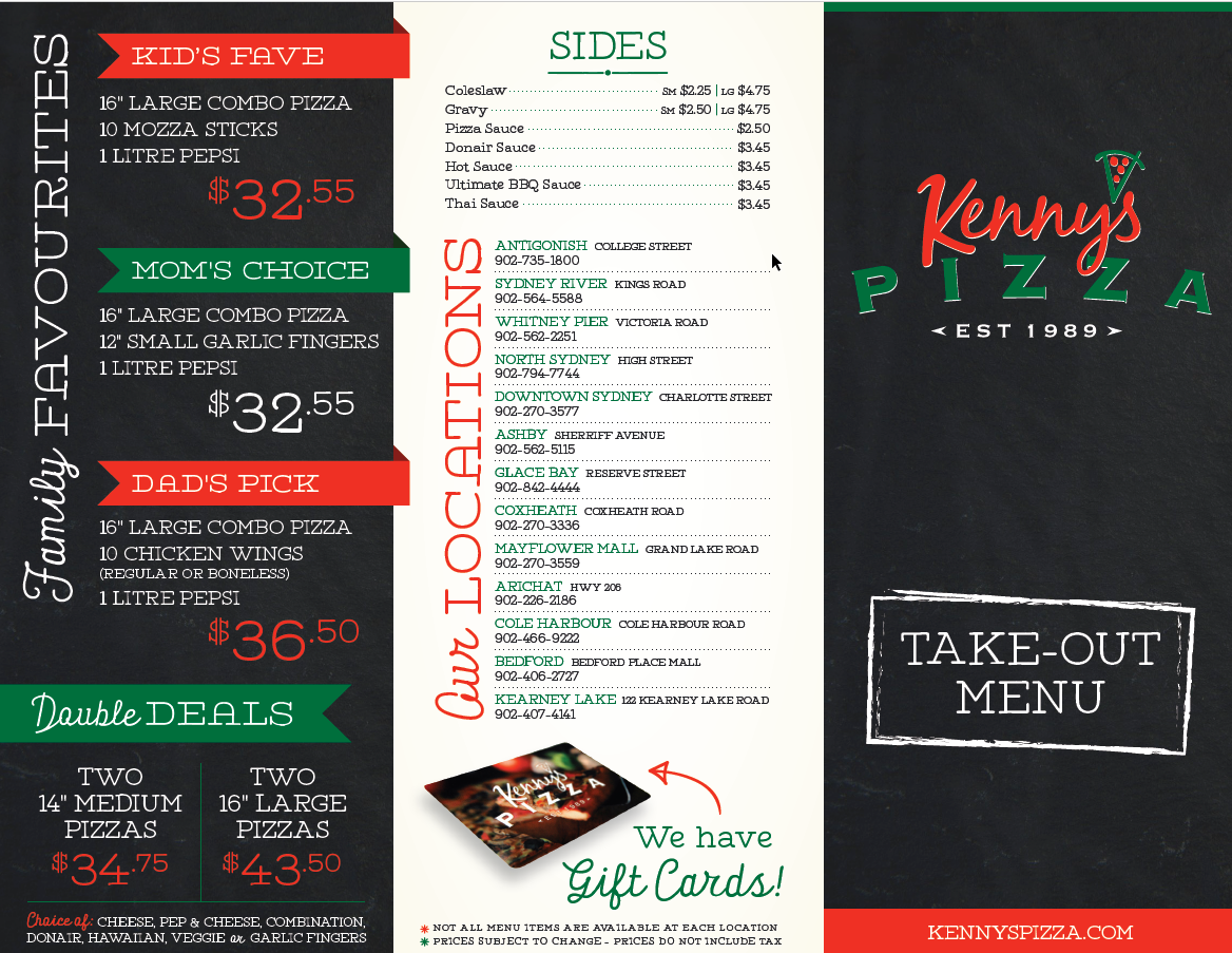 kennys pizza glace bay menu