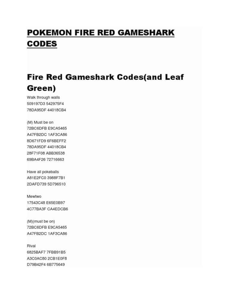 cheat code pokemon fire red walk through walls