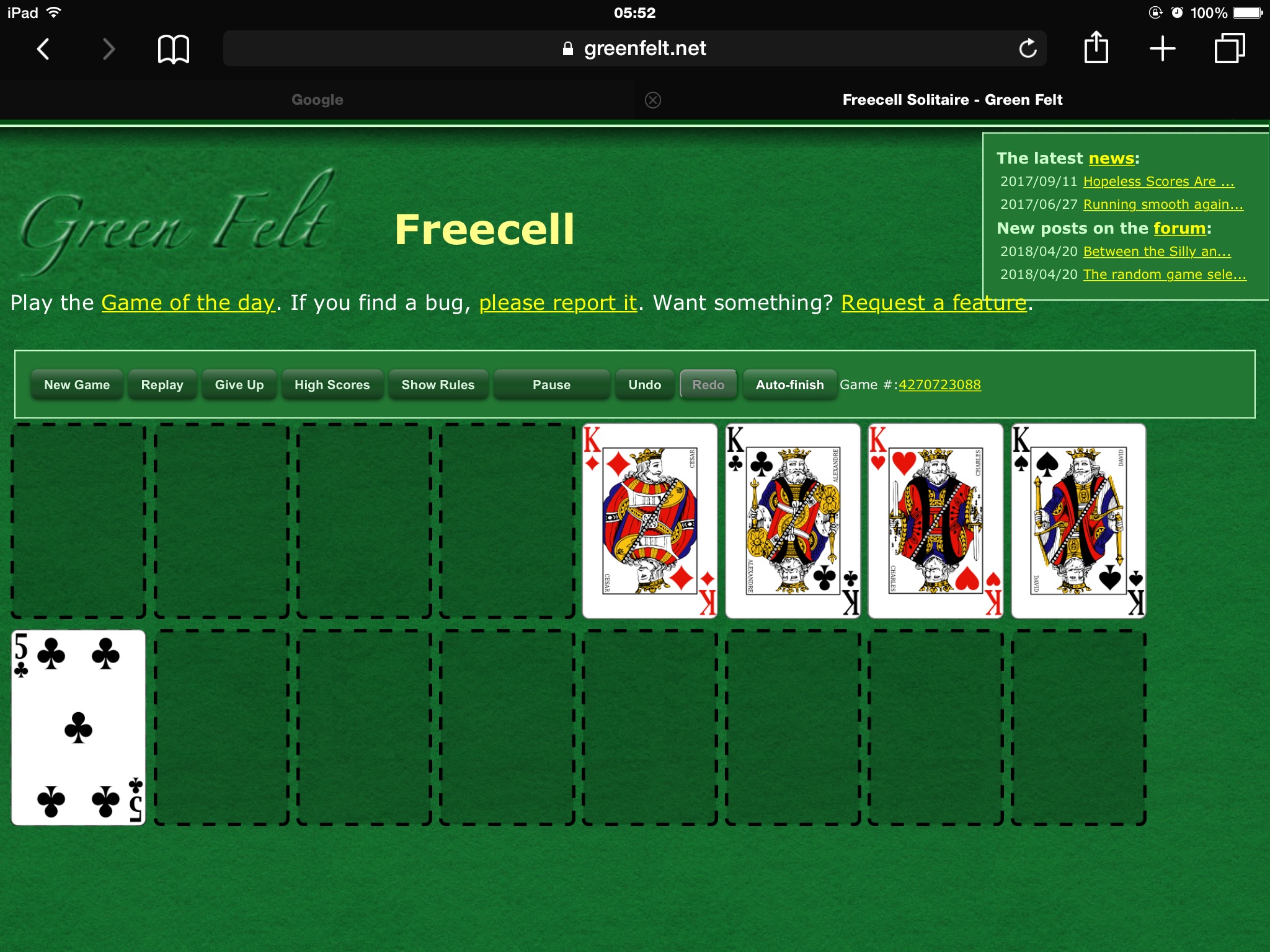 green felt freecell solitaire