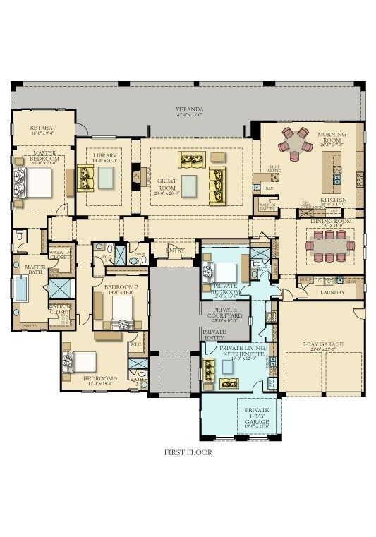 two separate living quarter house plans with attached guest house