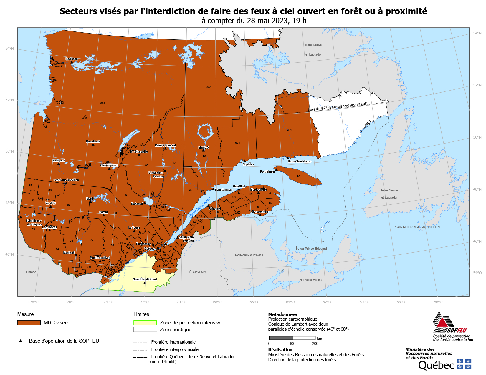 location of fires in quebec