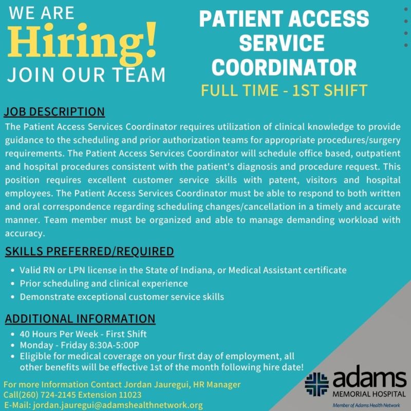 adams memorial hospital jobs