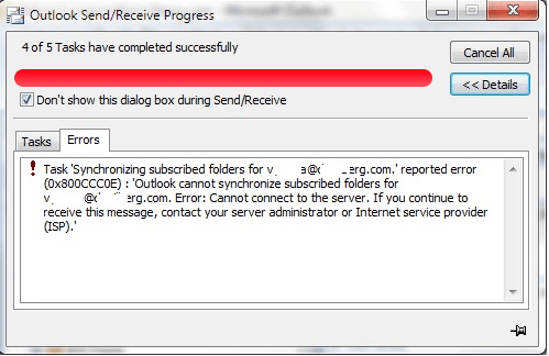 outlook cannot synchronize subscribed folders