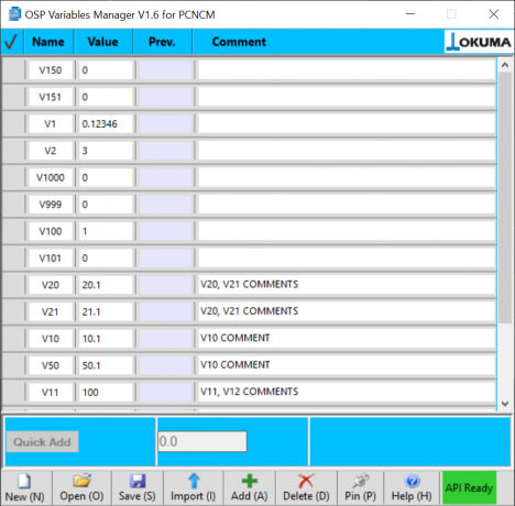 okuma variable list