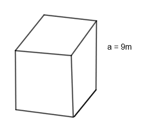 the volume of a cube with a 9m side