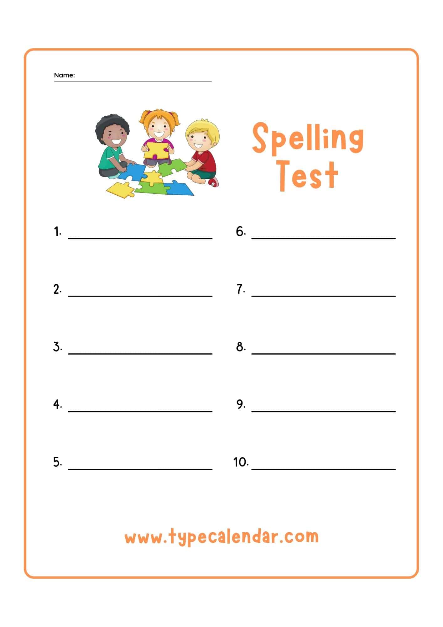 spelling test printable