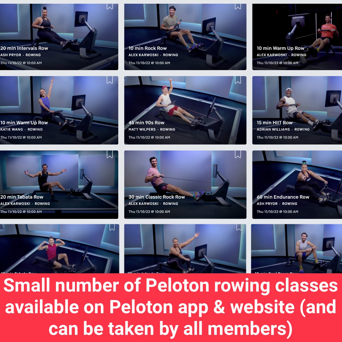 peloton rowing classes app