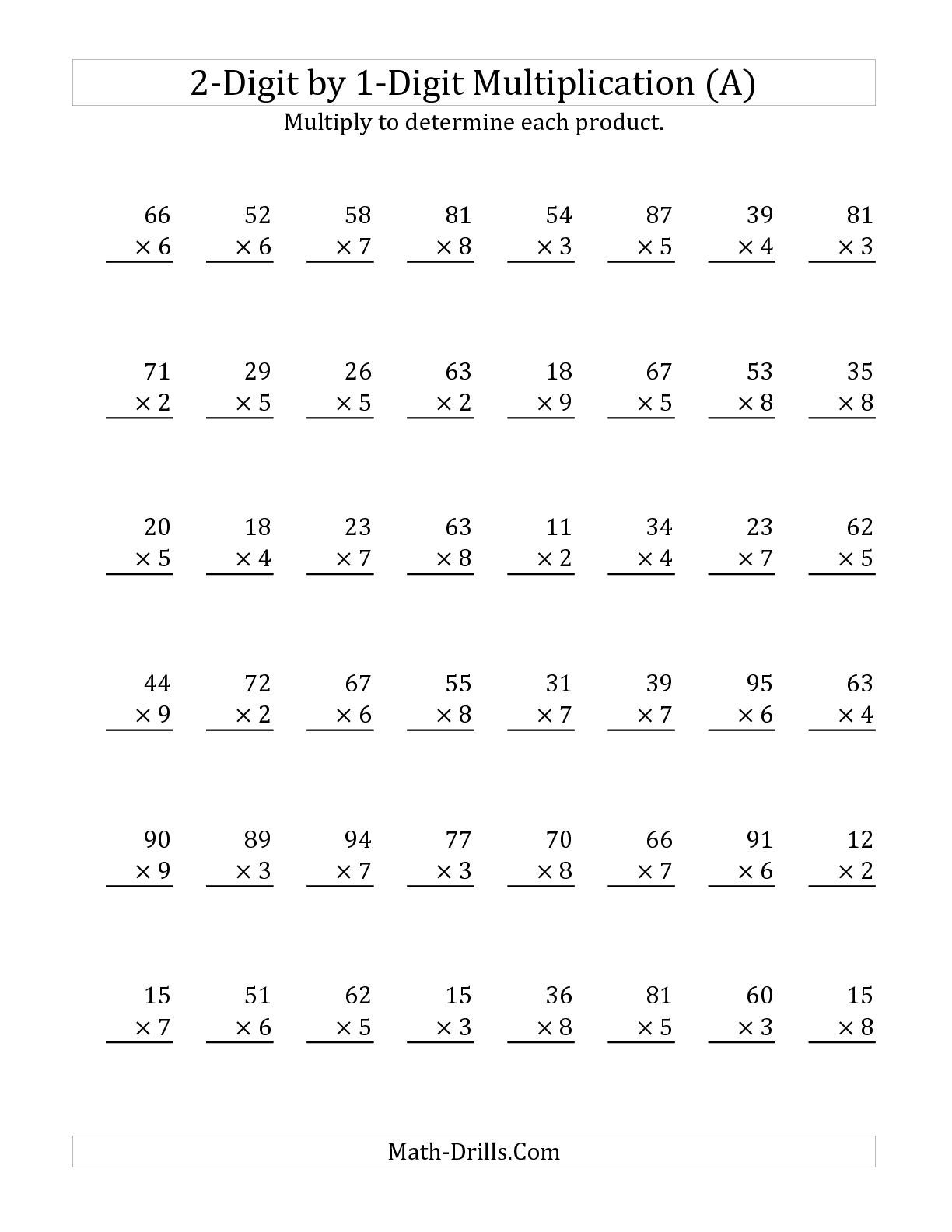 2-digit by 1-digit multiplication worksheets pdf