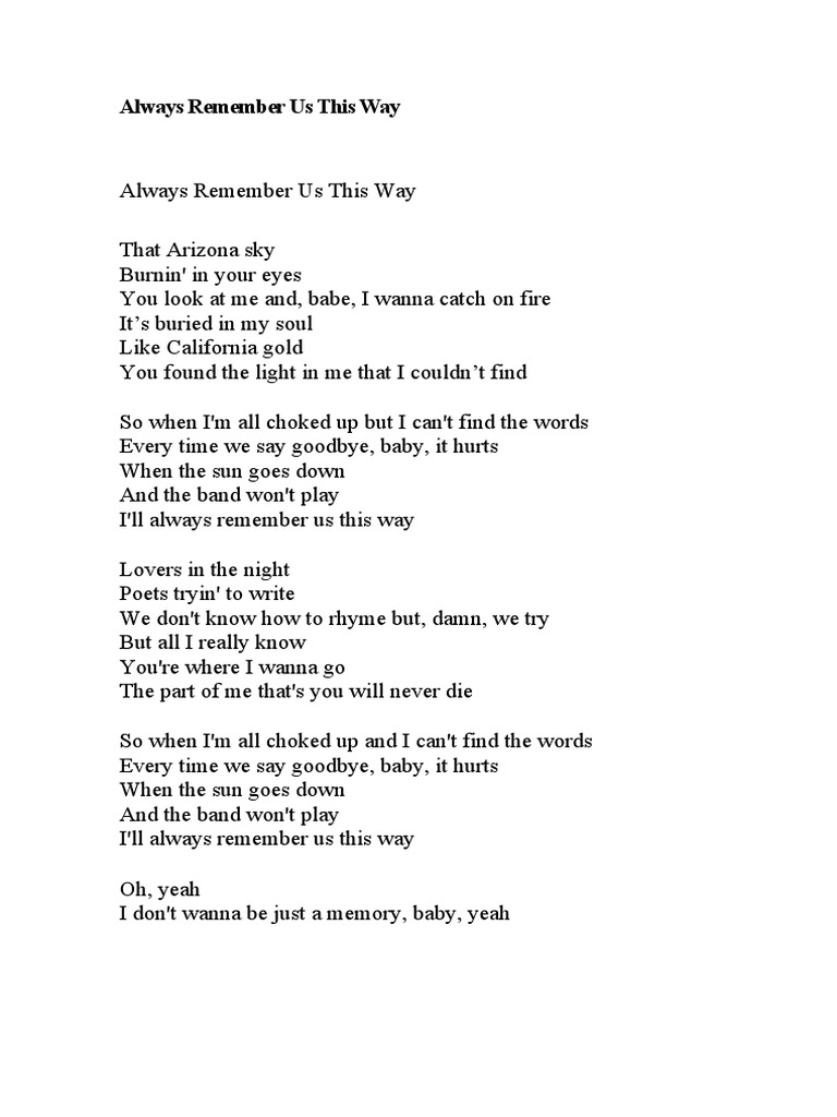 remember us this way lyrics