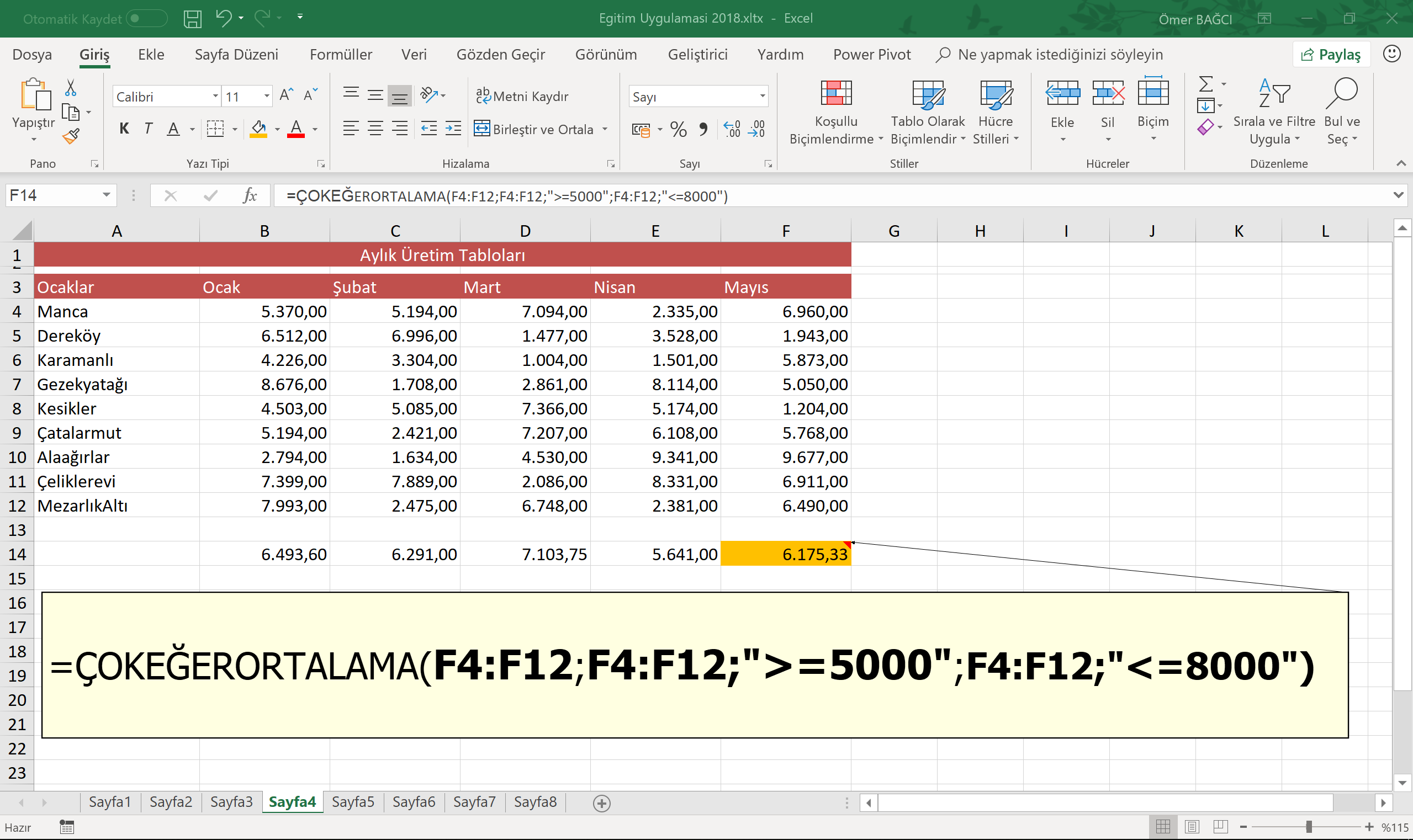 excel yüzdeli ortalama alma