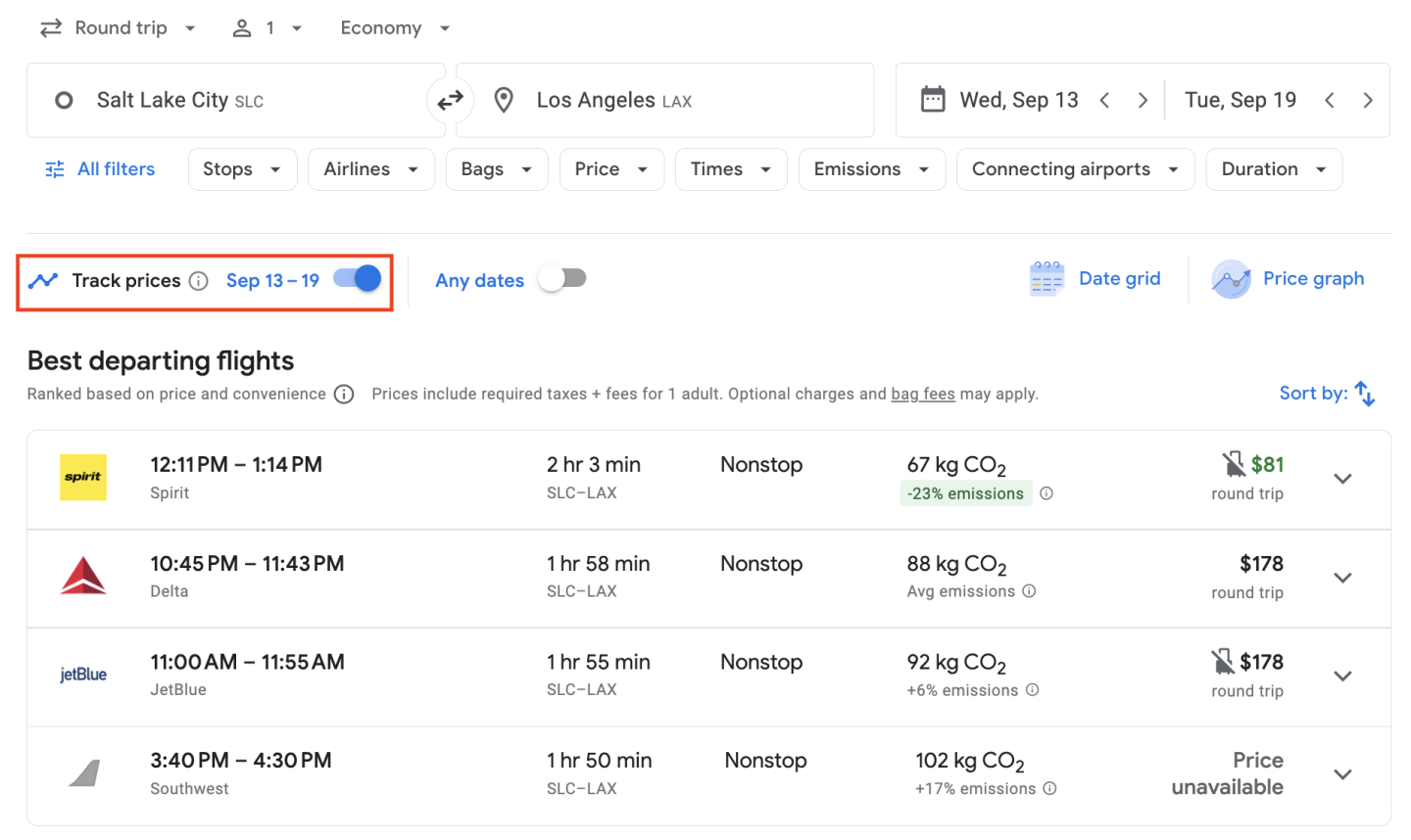 flights google tracker