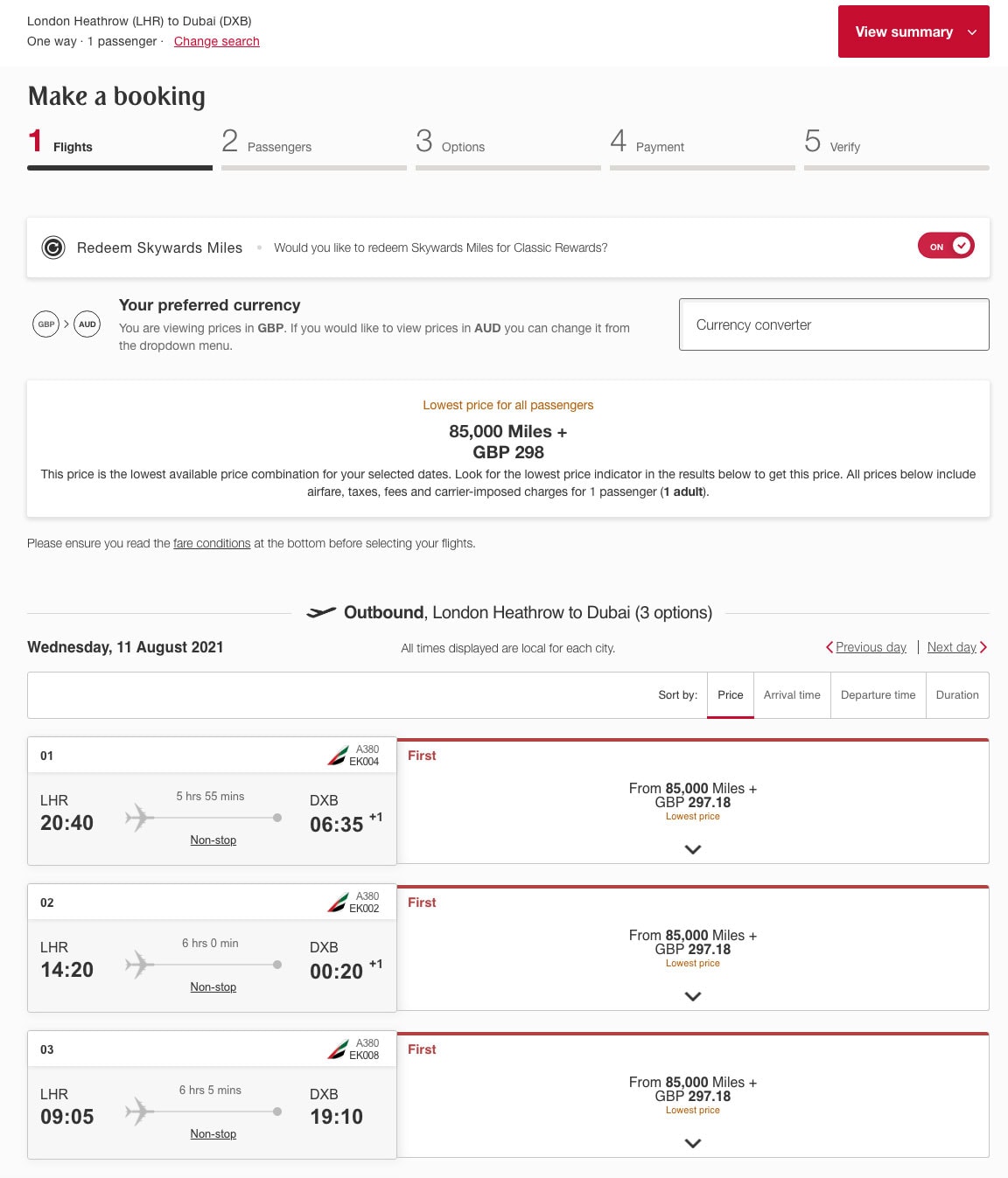 how to check skywards miles