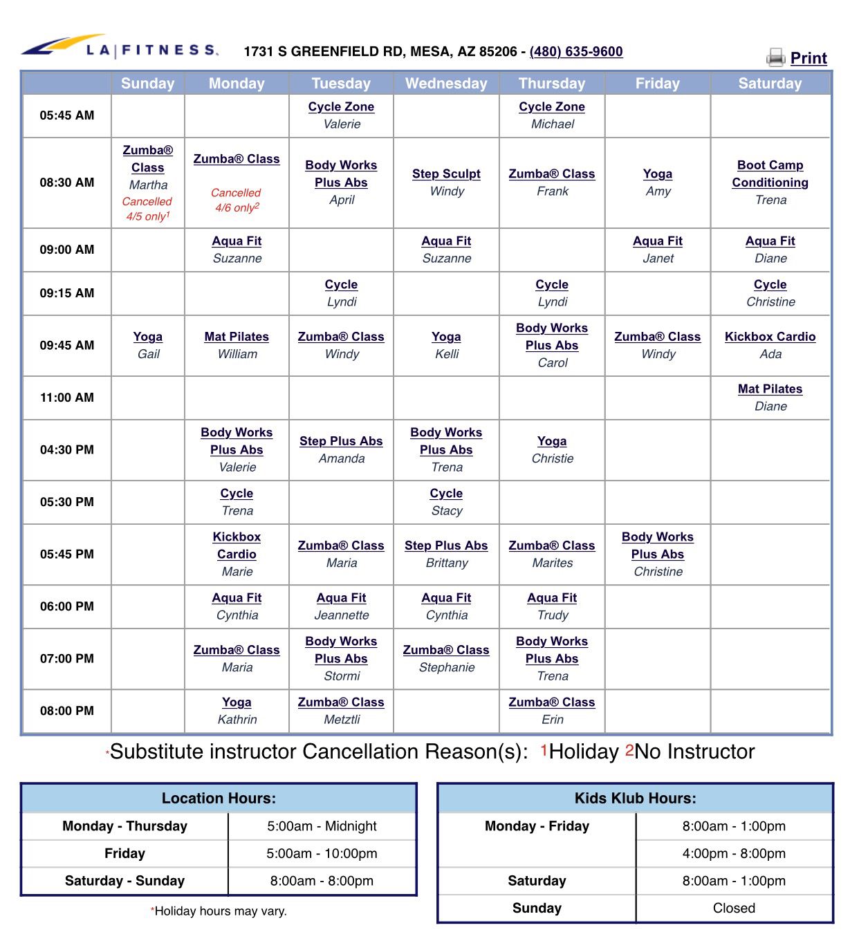 la fitness new brighton class schedule