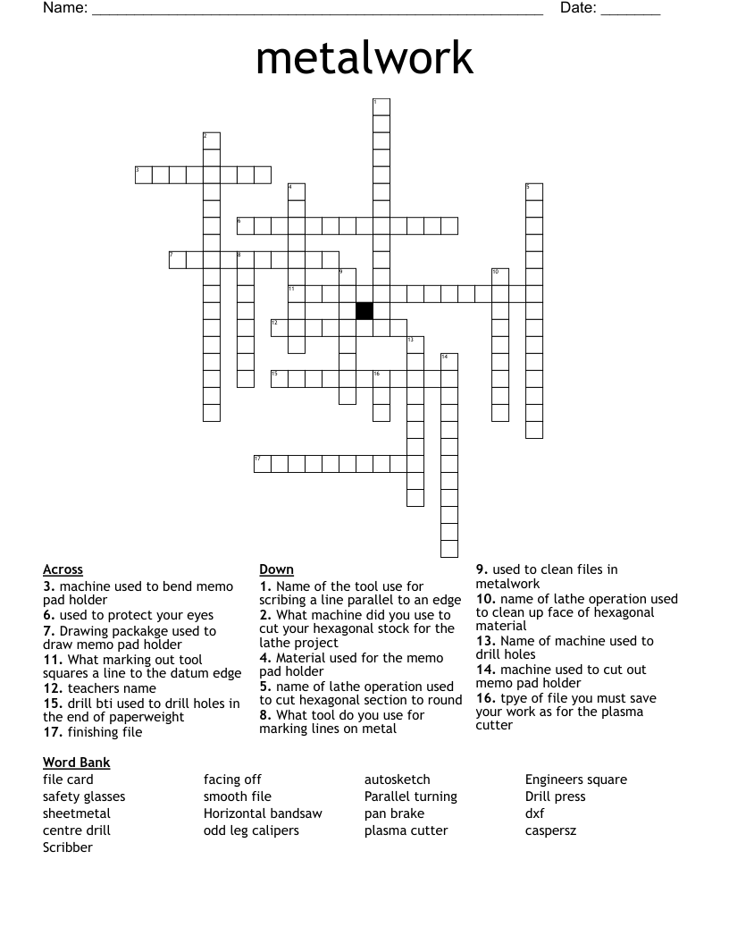 metal worker crossword clue