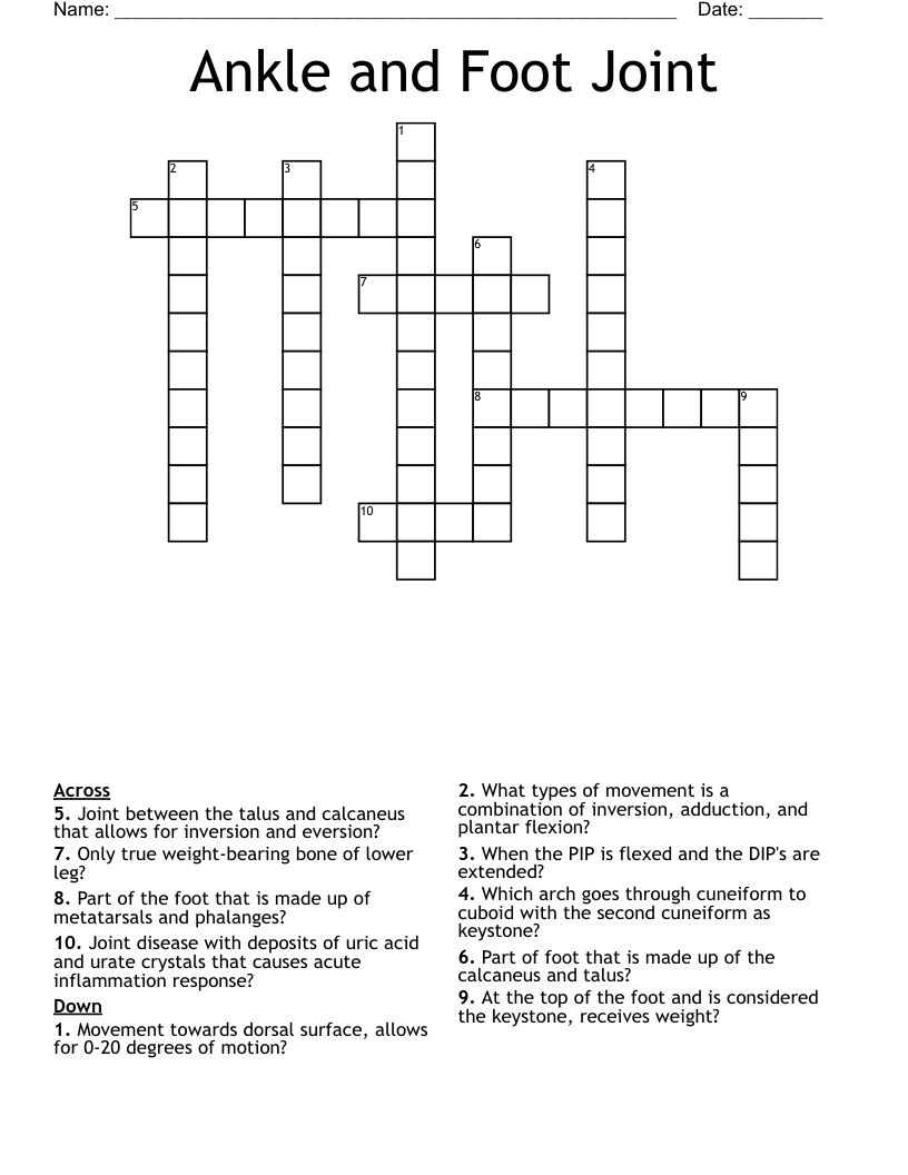 foot part crossword clue