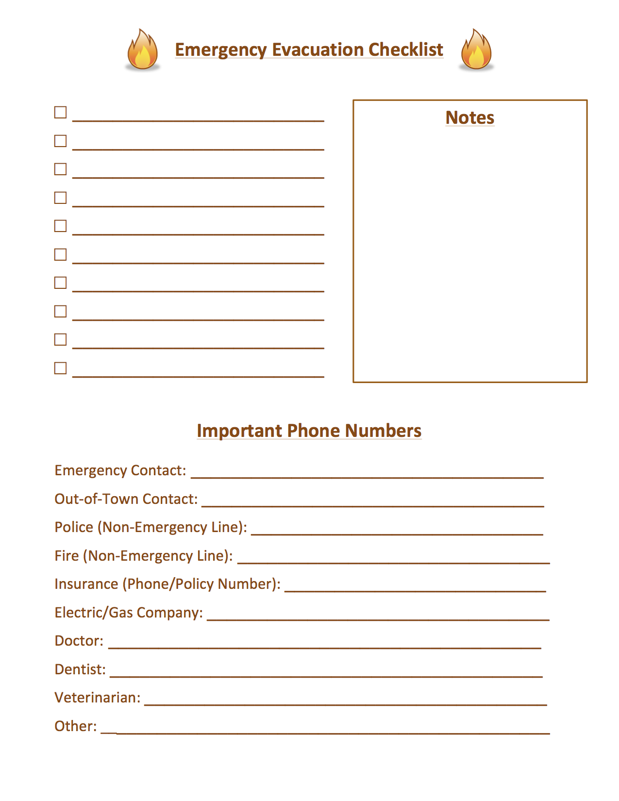printable evacuation checklist