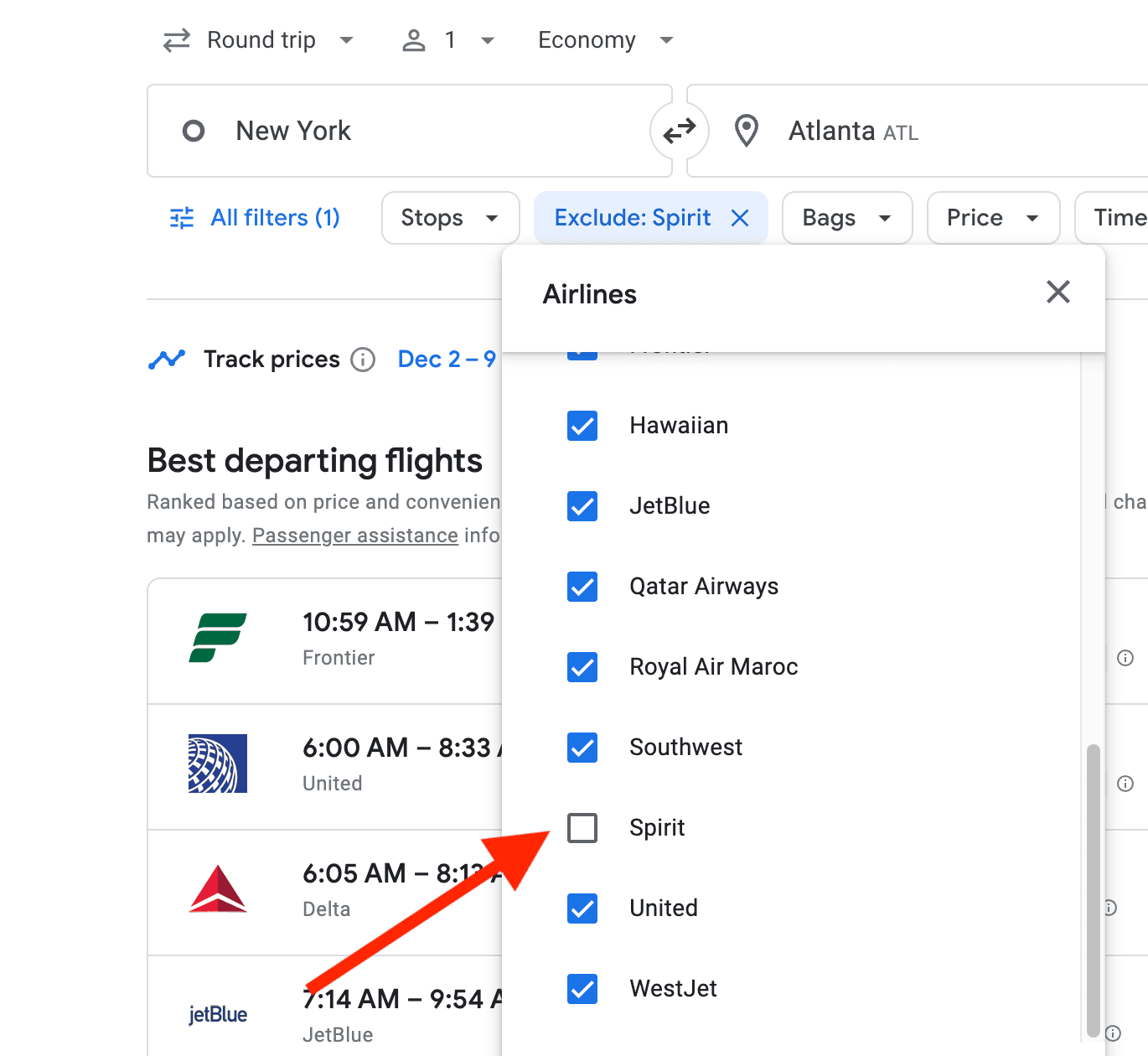 westjet google flights