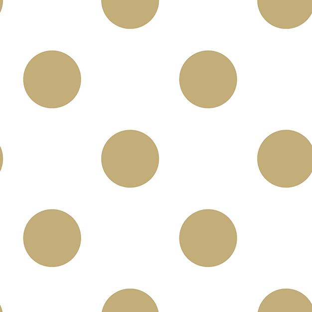 white wallpaper with gold polka dots