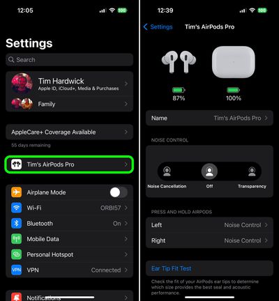 how to change airpods settings