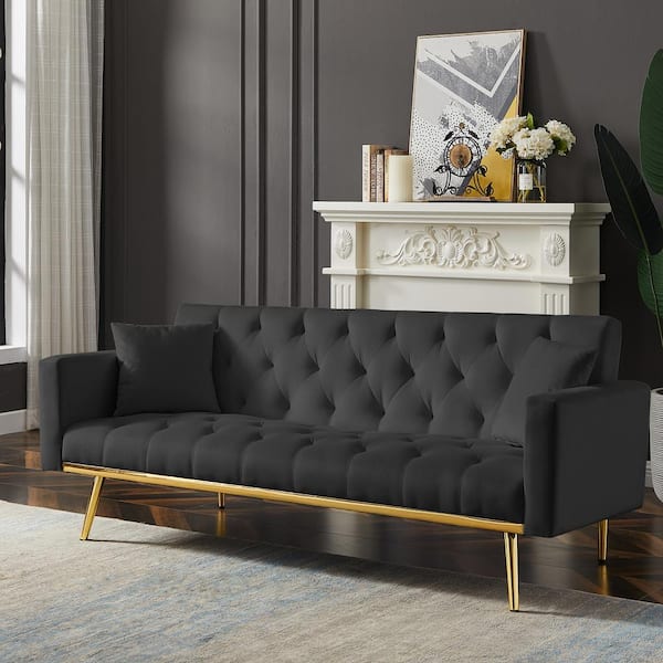 black velvet tufted sofa