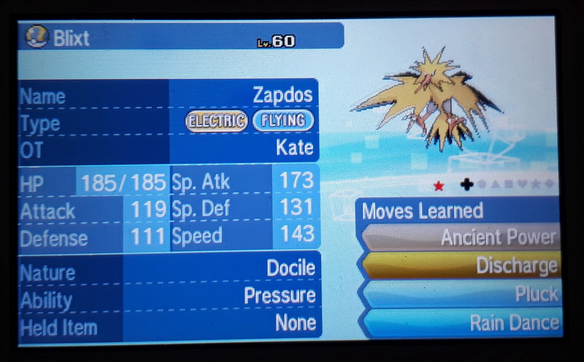 shiny zapdos ultra sun