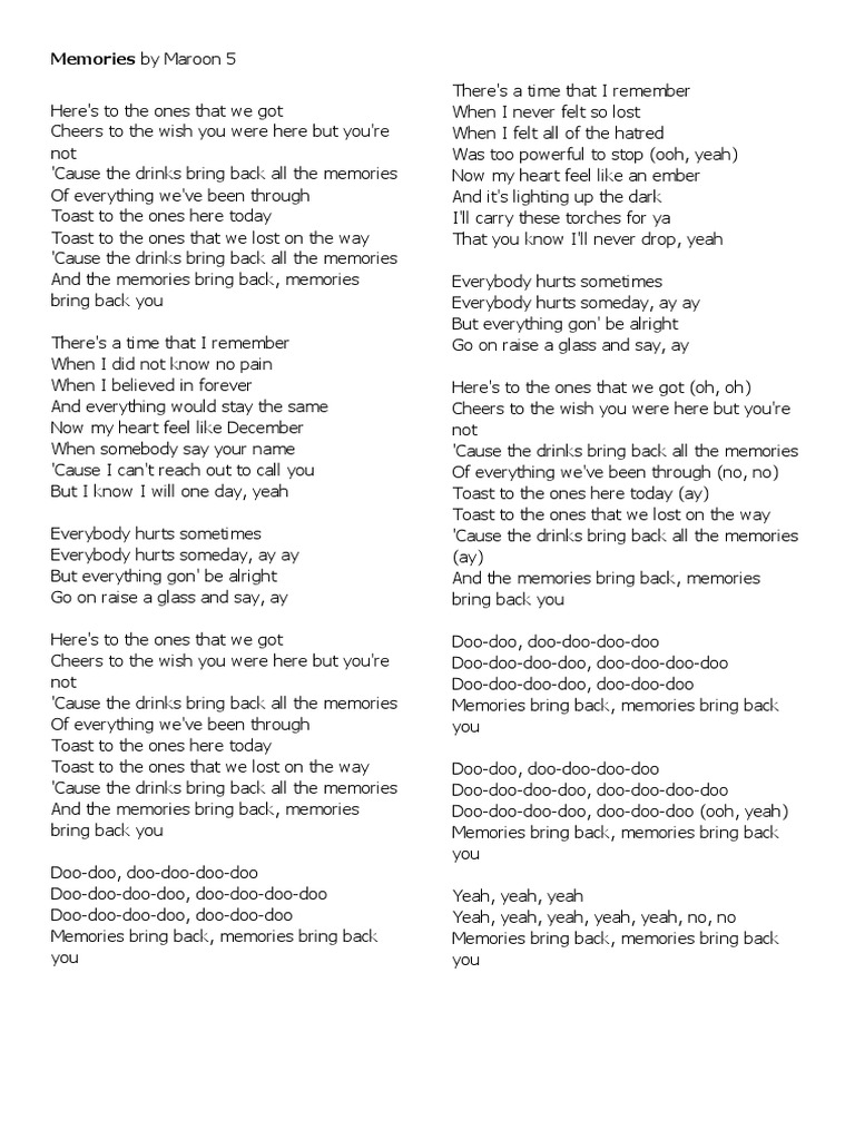 maroon 5 memories lyrics meaning
