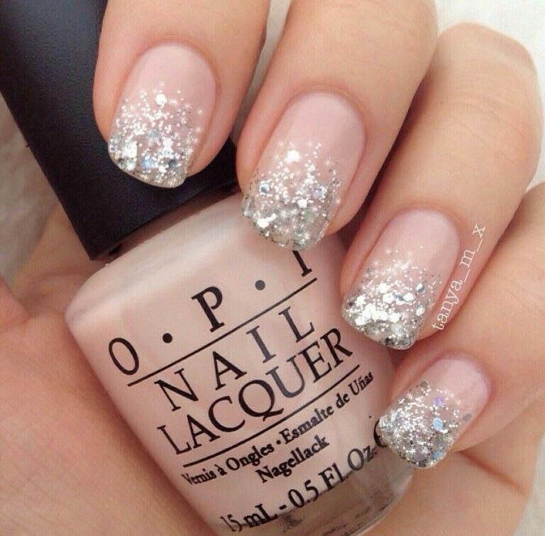 pink silver glitter nails