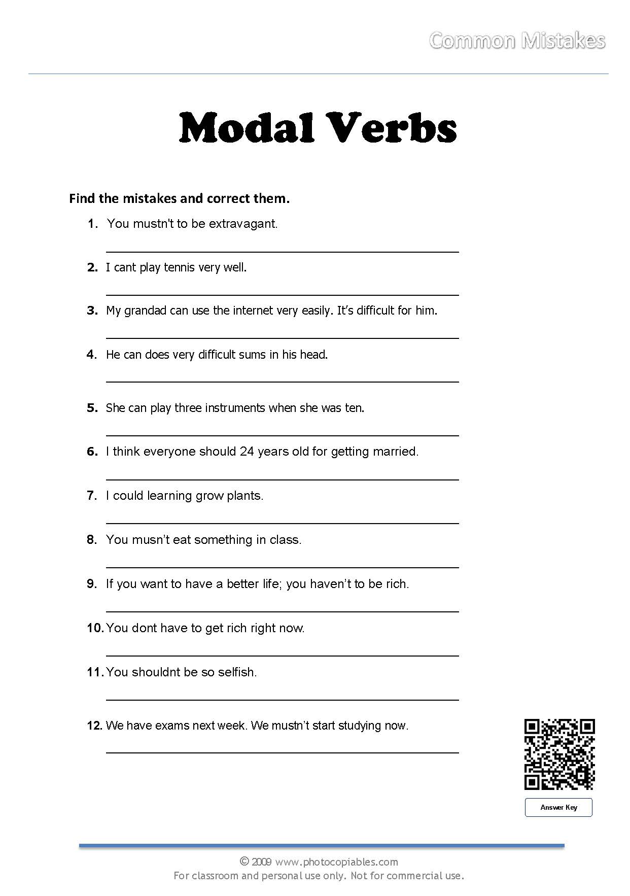 modals test worksheets pdf