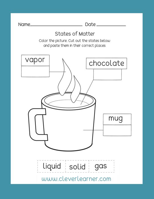 solid liquid gas kindergarten worksheet