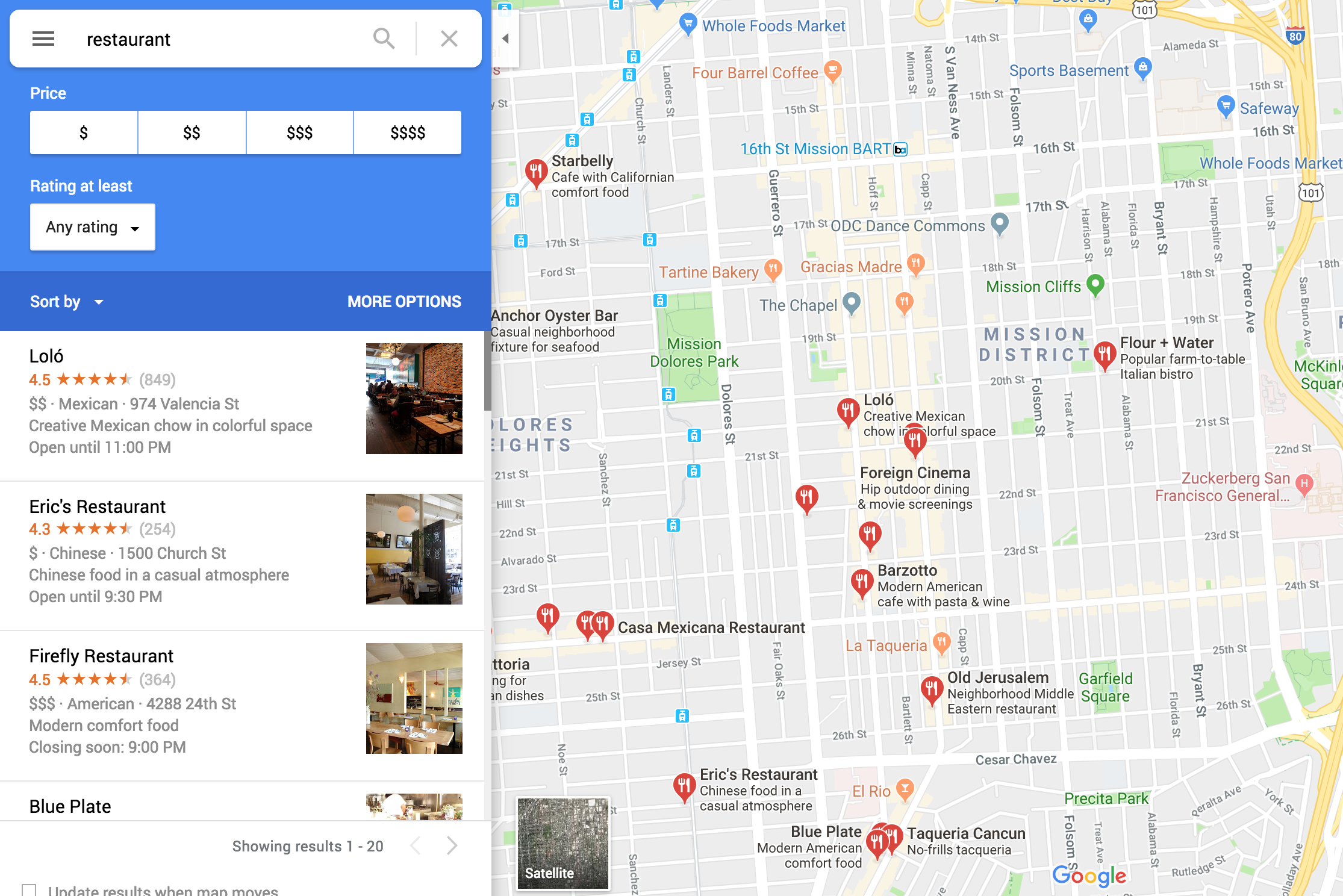 google maps restaurants near me