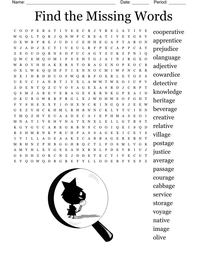 word search missing letters