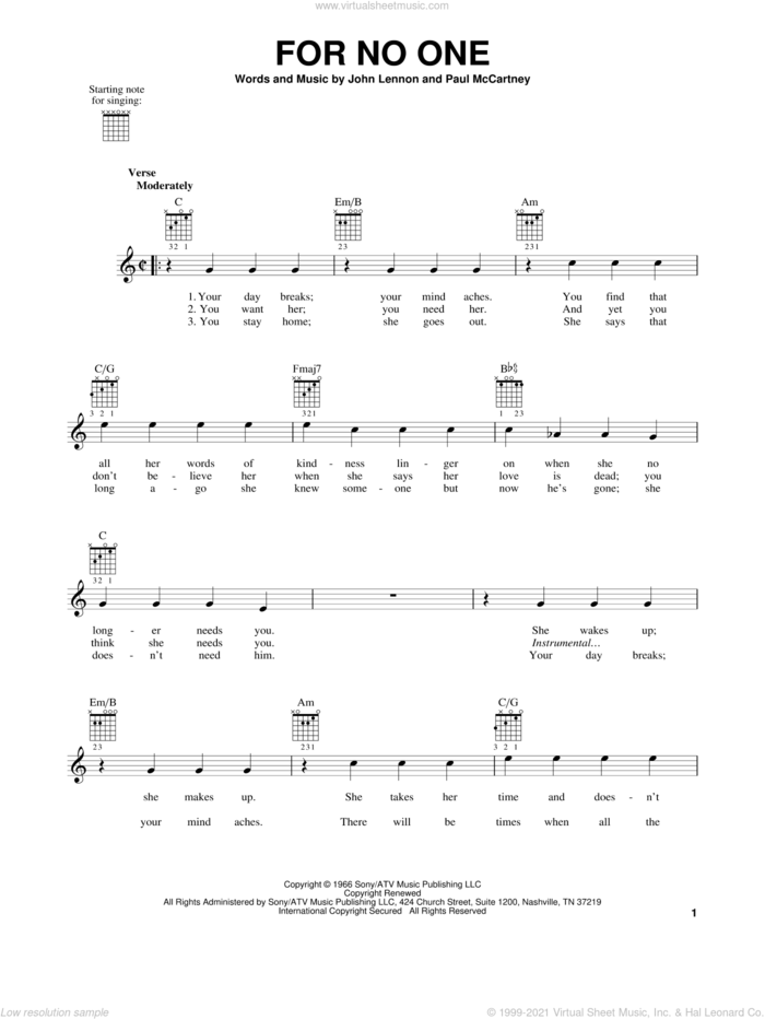 chords for no one beatles