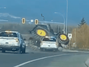 tractor flipped by police