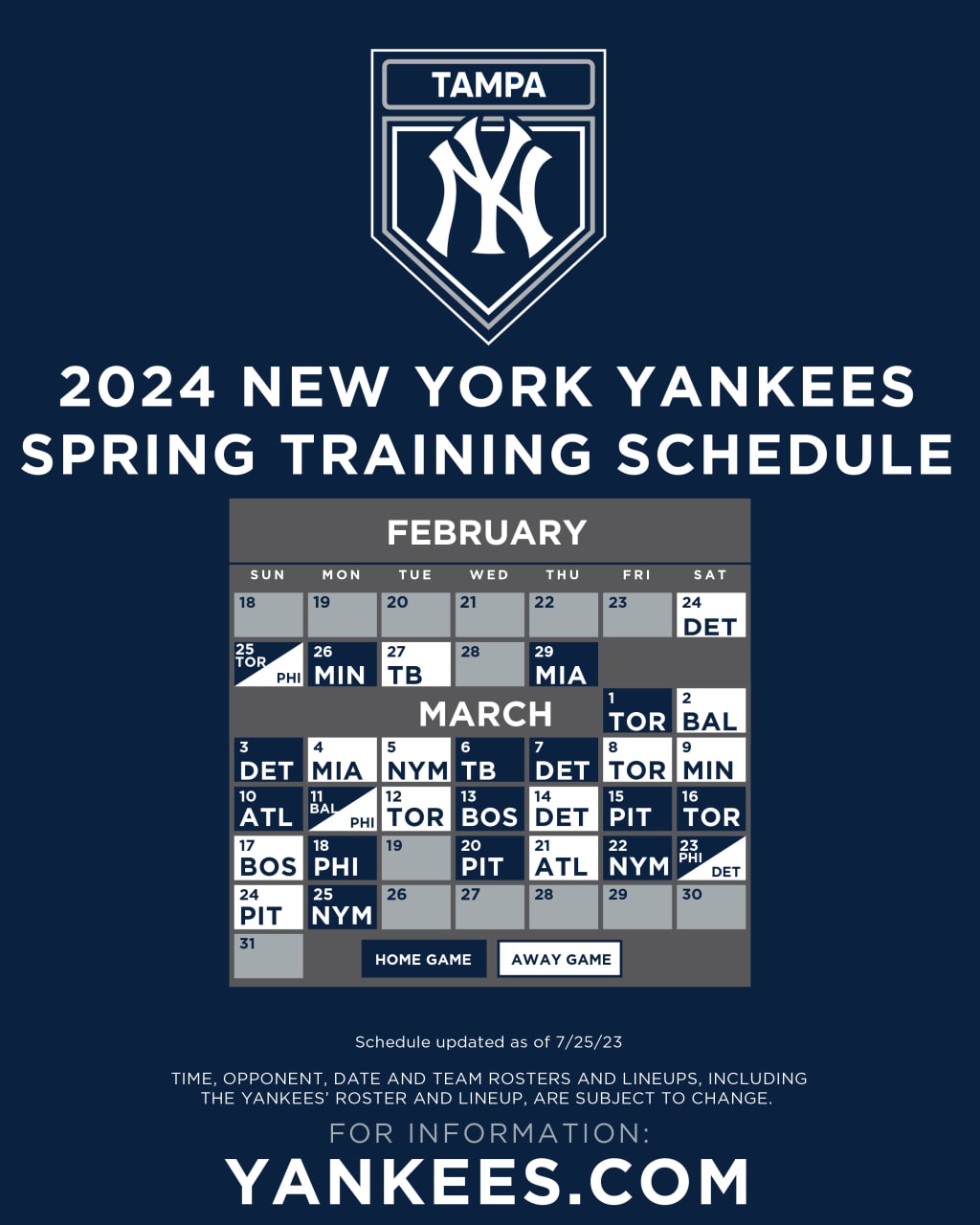 new york yankee baseball schedule