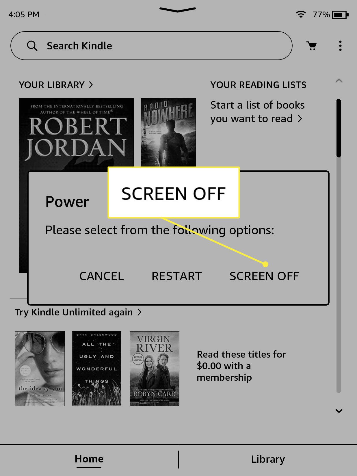 how to power off kindle