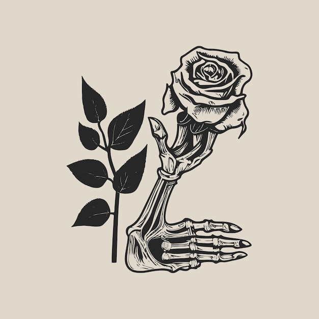 realistic skeleton hand holding rose tattoo
