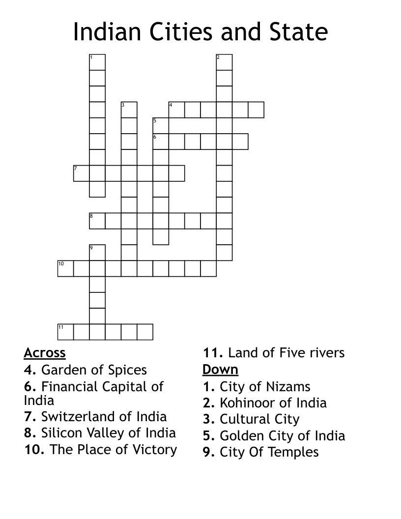 state in india crossword clue