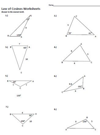 worksheet law of cosines