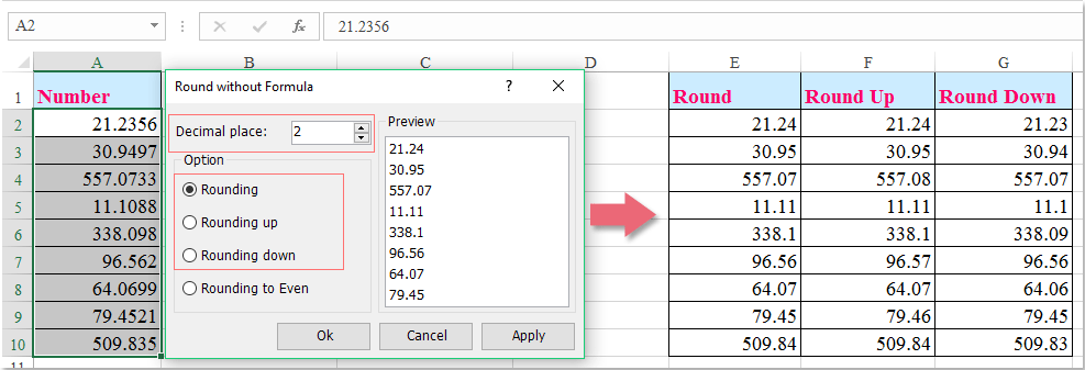 excel paste rounded values