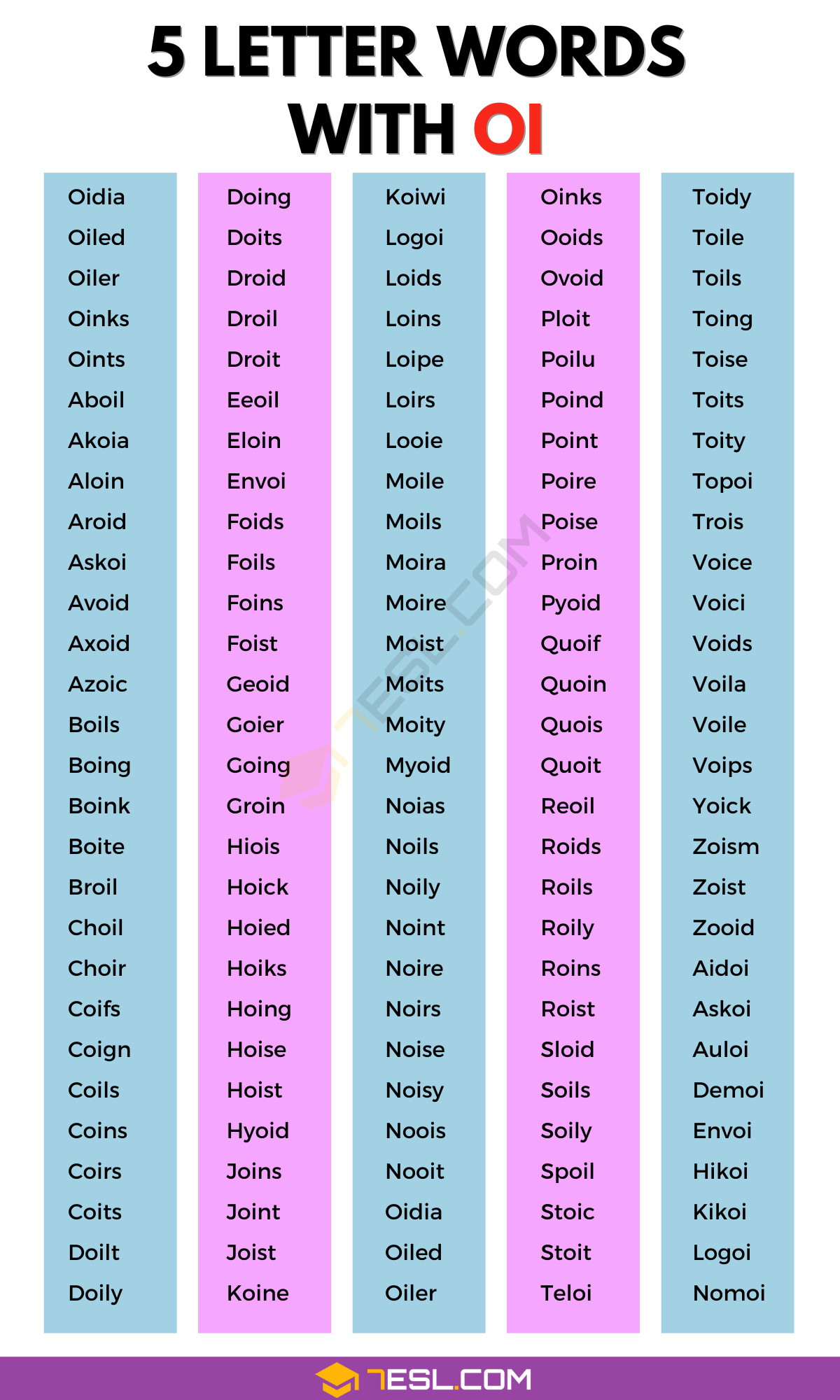 5 letter words with o i in the middle