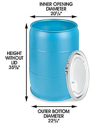 dimensions of blue plastic 55 gallon drum