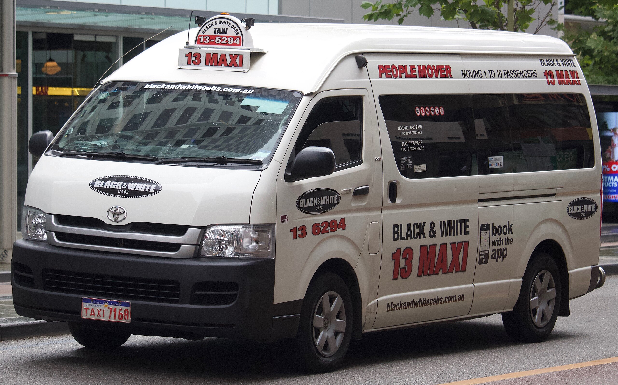 black and white maxi taxi