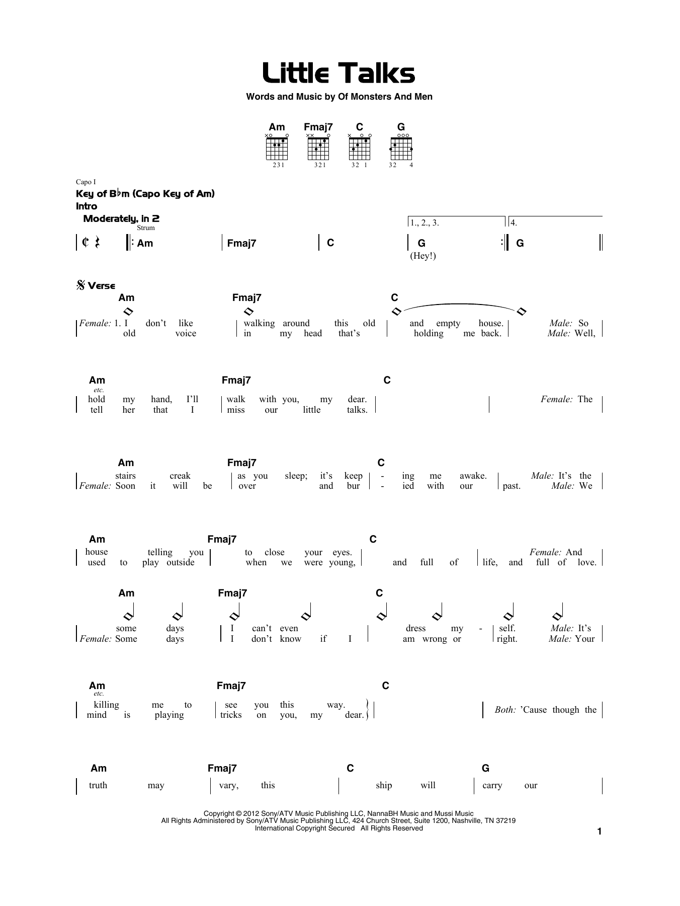 of monsters and men little talks chords