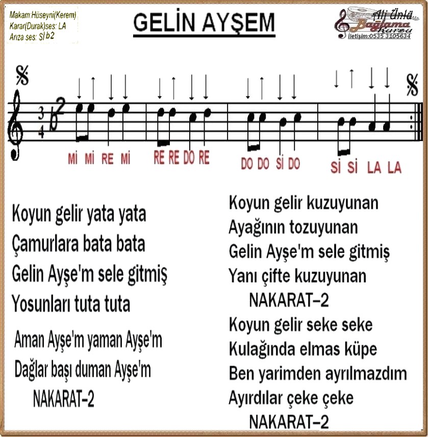 gelin ayşe türküsü notaları