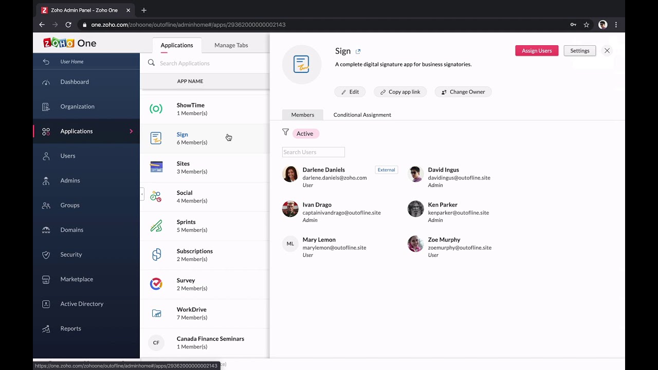 zoho admin panel